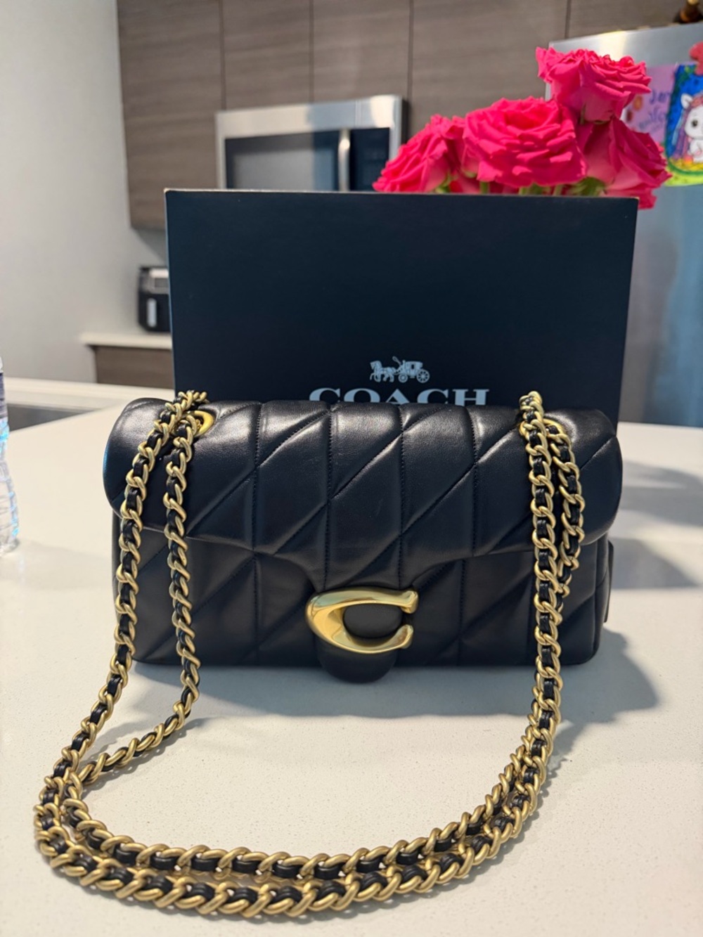 Coach Black Quilted Tabby 26 with Gold Chain